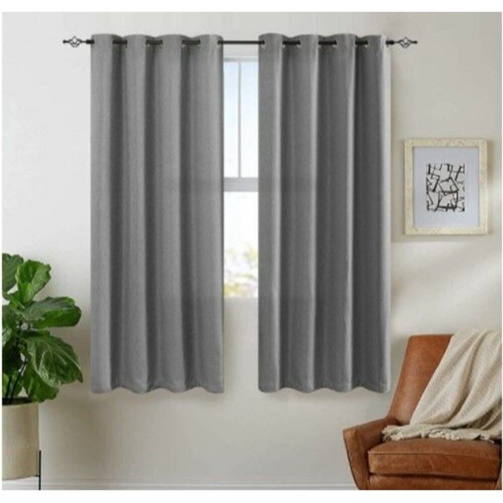 Lazzzy 2-Panels Curtains 63L X 52W Panels Linen Textured Gray Darkening Drapes